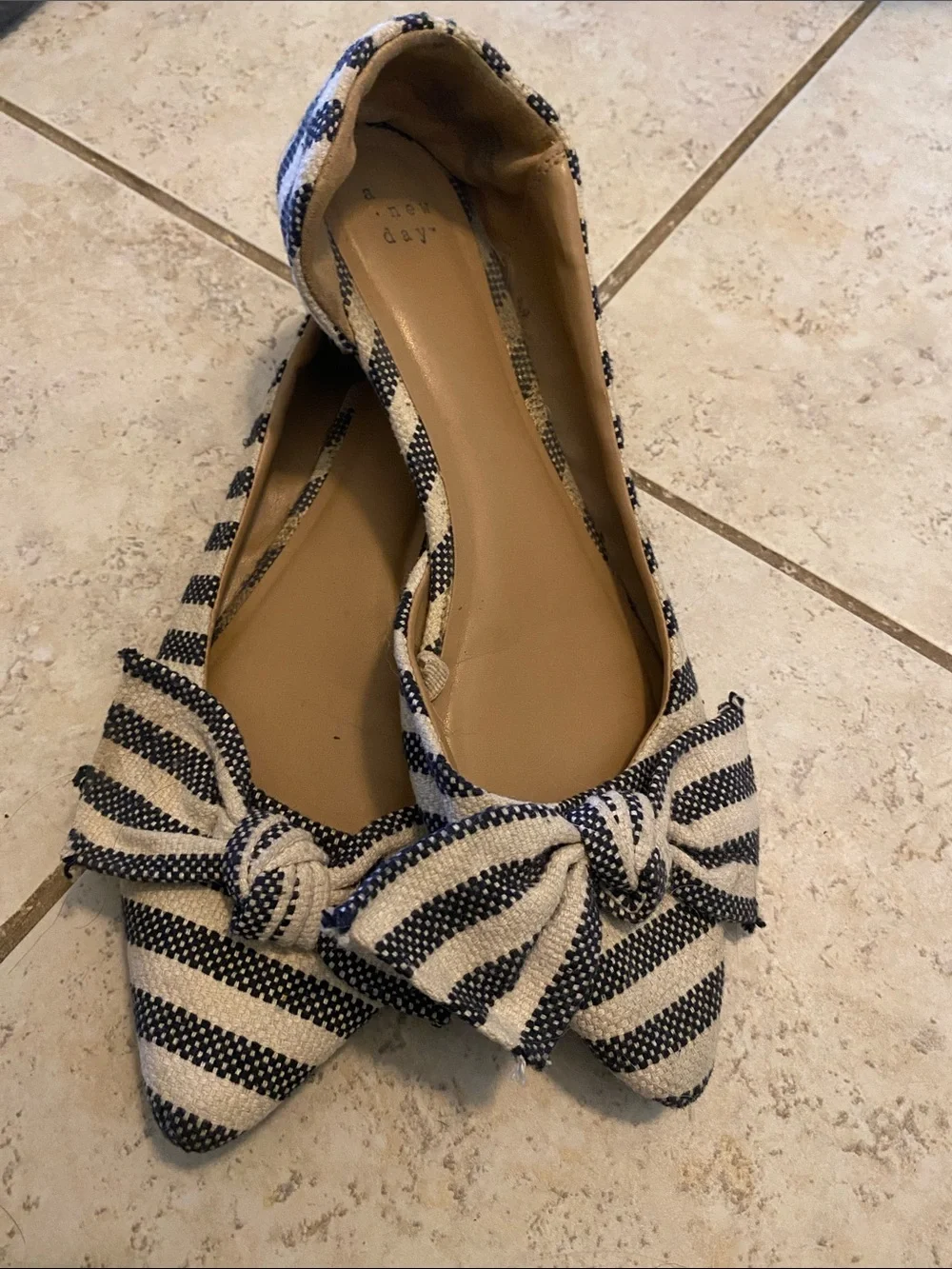 a new day Striped Bow Pointed Toe Flats in Navy and Cream